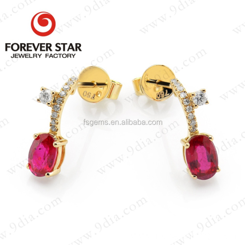 Oval Shape Ruby Gemstone Earrings 22k Gold Jewelry